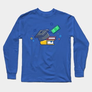 Scholarship, Graduation Cap, Money And Books Cartoon Long Sleeve T-Shirt